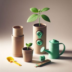 Varios accesorios para macetas colocados como un bodegón