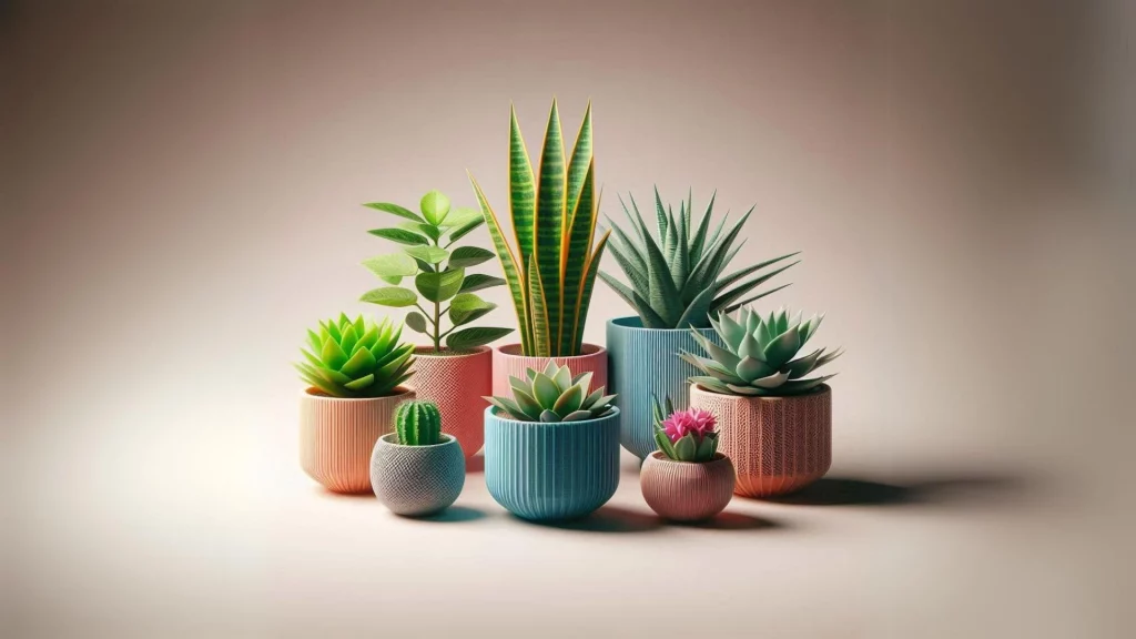 Plantas fáciles de cuidar en maceteros 3d