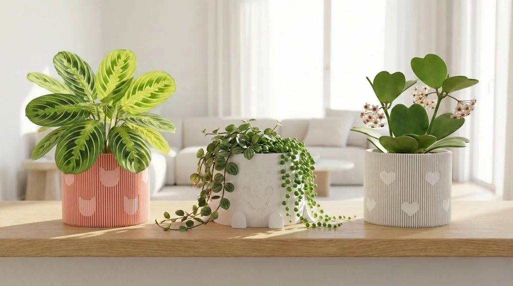 Composición de plantas en macetitas