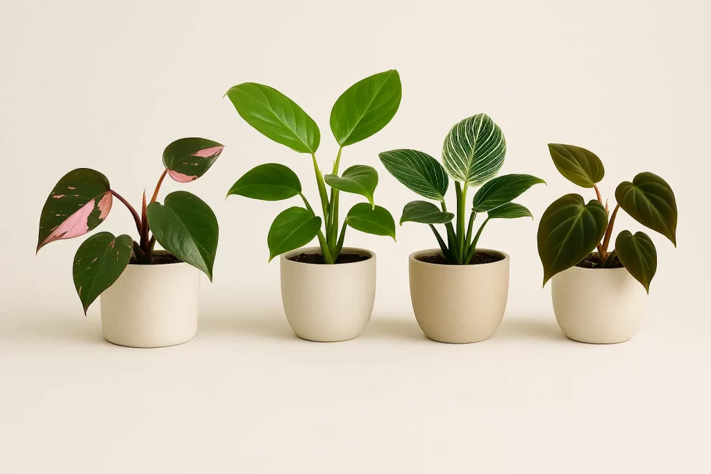 Varios tipos de philodendron en fila