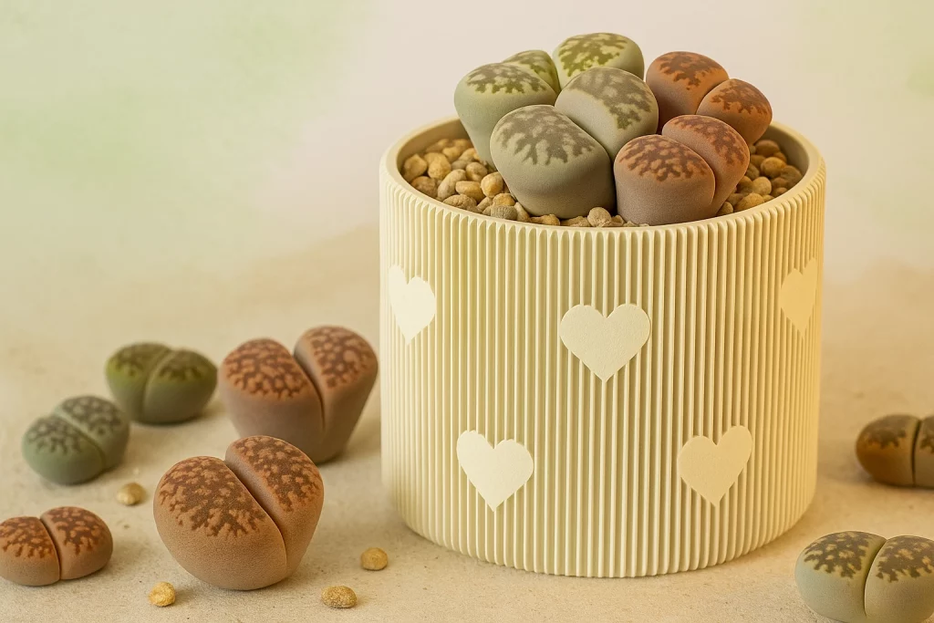 Plantas piedra en una maceta blanca