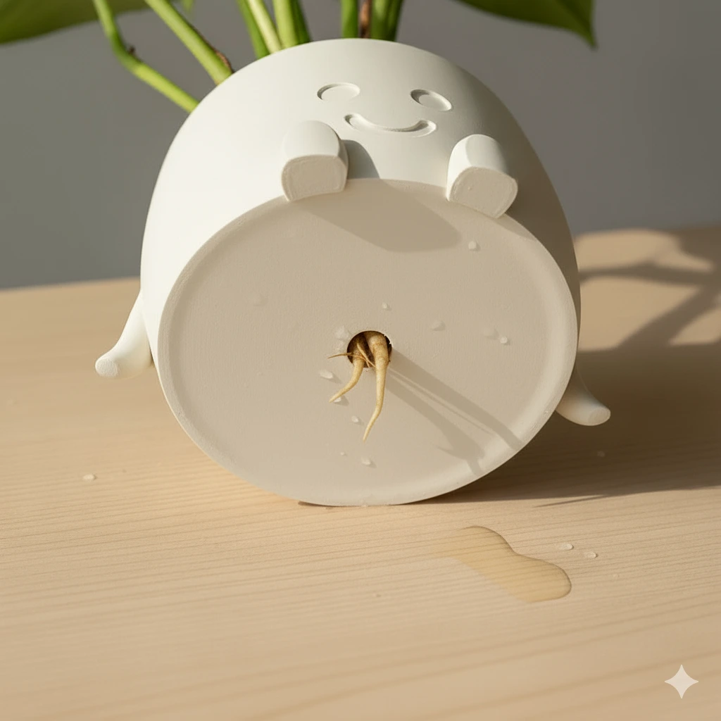 Vista inferior de una maceta con drenaje