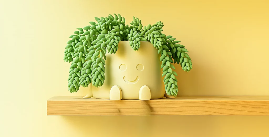 Una suculenta cola de burro en una maceta blanca