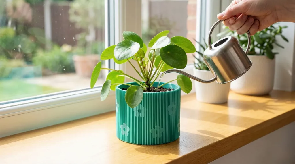 Una pilea en interior siendo regada