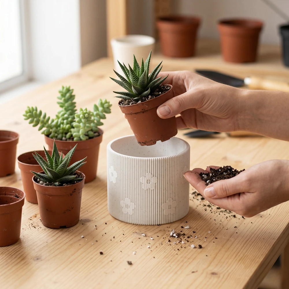 Transplante de una planta crasa a un nuevo macetero