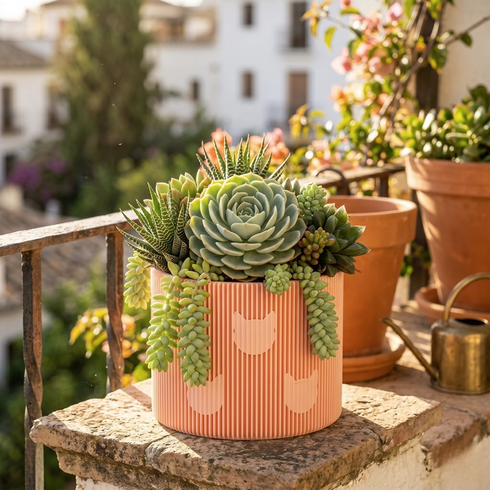 Una maceta impresa en 3d con varias suculentas